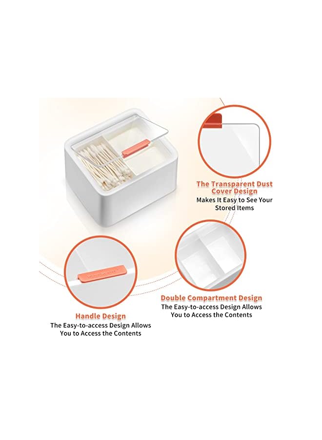 Raxoom Storage Organizer Container Box with Lid, 2 Slot Q-tip Holder for Cotton Swabs, Q-Tips, Balls, Makeup Sponges, Suitable for Modern Square Bathroom Vanity Countertop - Image 3
