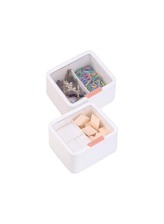 Raxoom Storage Organizer Container Box with Lid, 2 Slot Q-tip Holder for Cotton Swabs, Q-Tips, Balls, Makeup Sponges, Suitable for Modern Square Bathroom Vanity Countertop - Image 5