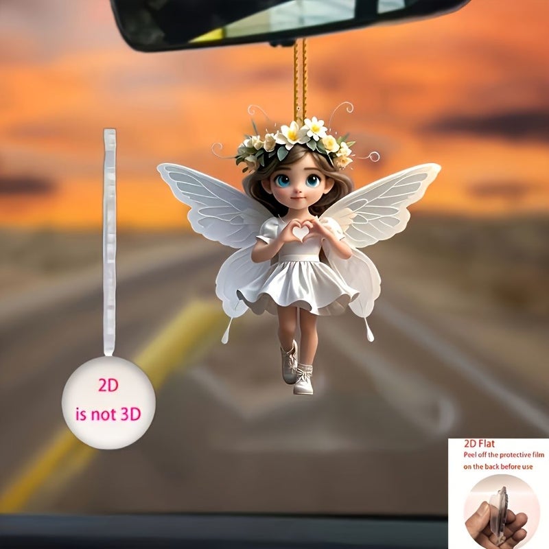 Flat Butterfly Fairy Acrylic Pendant Keychain Car Ornament Gift W357 - Image 1