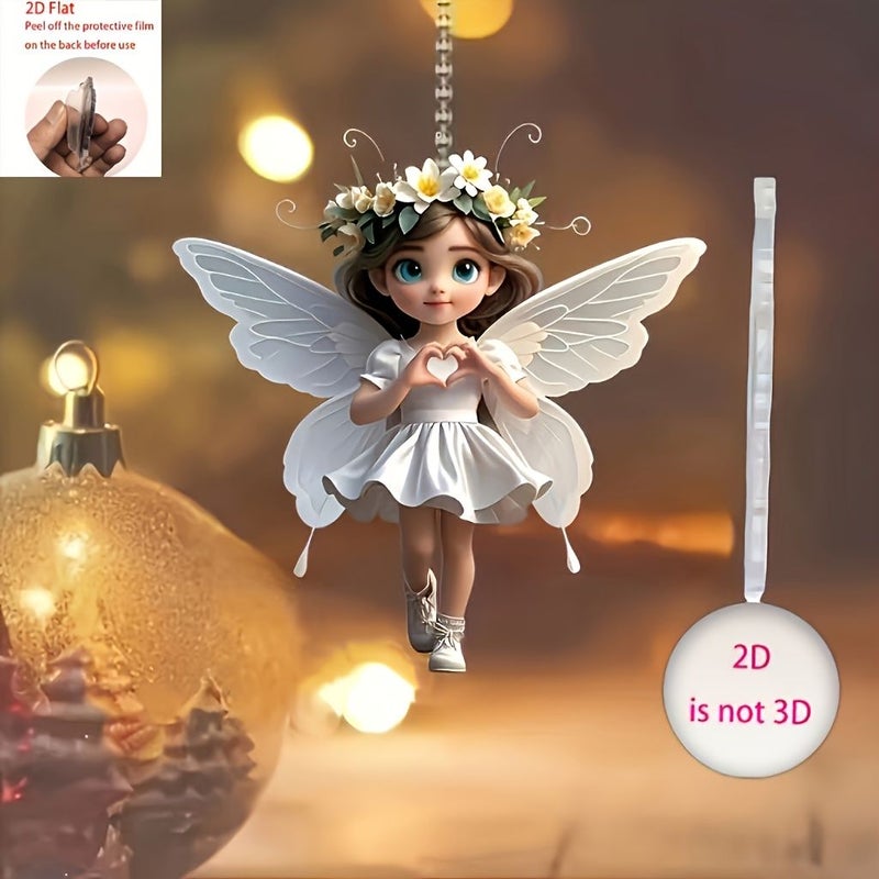 Flat Butterfly Fairy Acrylic Pendant Keychain Car Ornament Gift W357 - Image 3