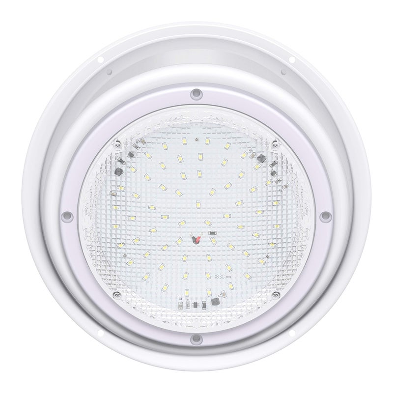RV Trailer Camper 5th Wheel White 8.5" Round Scare Porch 12V LED Light 600 LM with Angled Bezel (LED Light with Angle Bezel)