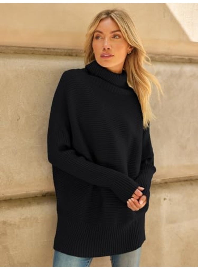NIBEMINENT Women's Oversized Turtleneck Sweaters Fall Batwing Sleeve Ribbed Tunic Sweater - Image 4