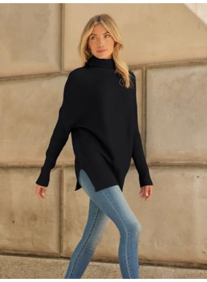 NIBEMINENT Women's Oversized Turtleneck Sweaters Fall Batwing Sleeve Ribbed Tunic Sweater - Image 3