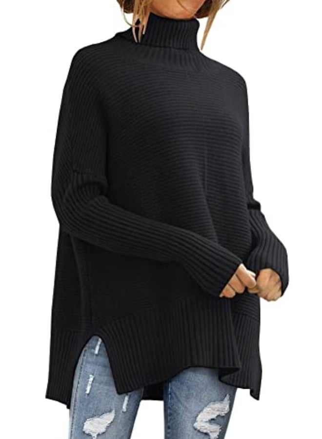NIBEMINENT Women's Oversized Turtleneck Sweaters Fall Batwing Sleeve Ribbed Tunic Sweater - Image 1