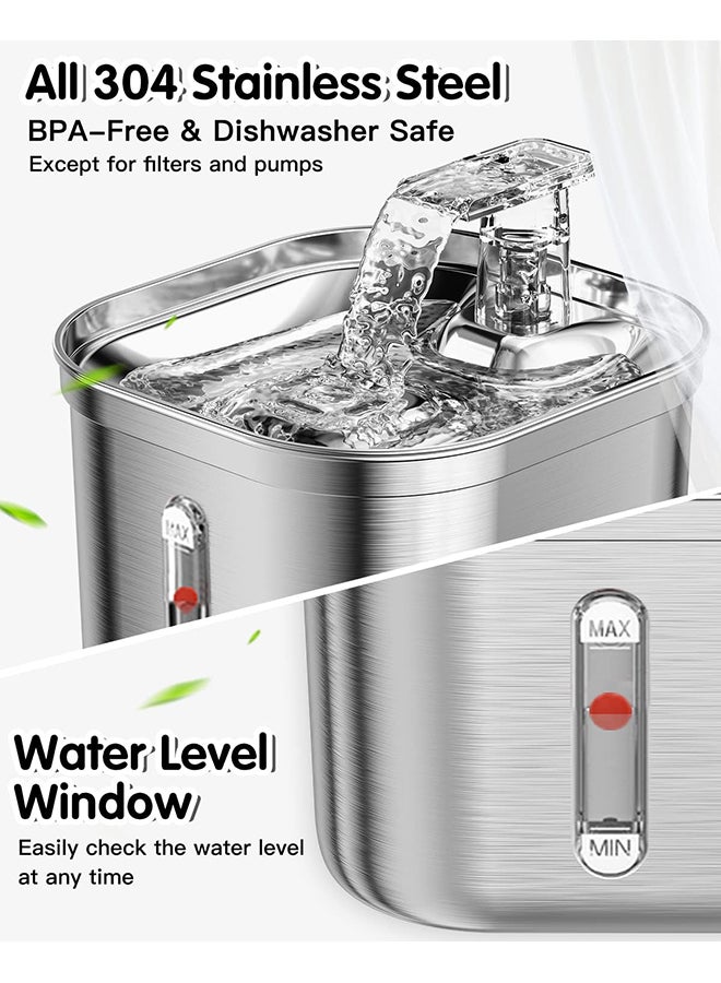 O Ozone Stainless Steel Cat Water Fountain 2.2L – Automatic Pet Dispenser with Quiet Pump, Water Level Window, Adjustable Flow, BPA-Free, 304 SS - Image 5