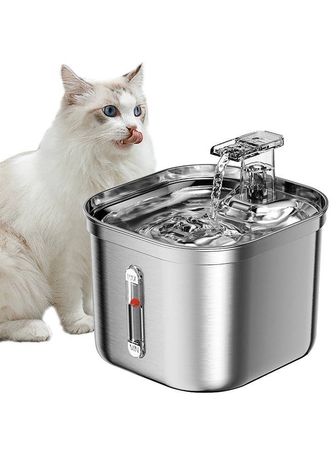 O Ozone Stainless Steel Cat Water Fountain 2.2L – Automatic Pet Dispenser with Quiet Pump, Water Level Window, Adjustable Flow, BPA-Free, 304 SS - Image 1