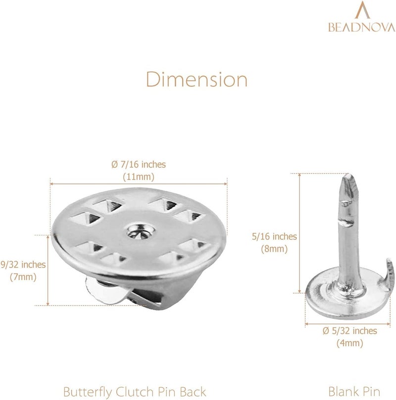 BEADNOVA 300 Pairs Butterfly Pin Backings Clutch Tie Tacks Lapel Pin Backs Enamel Backs Blank with Backings Silver 300 Sets - Image 3