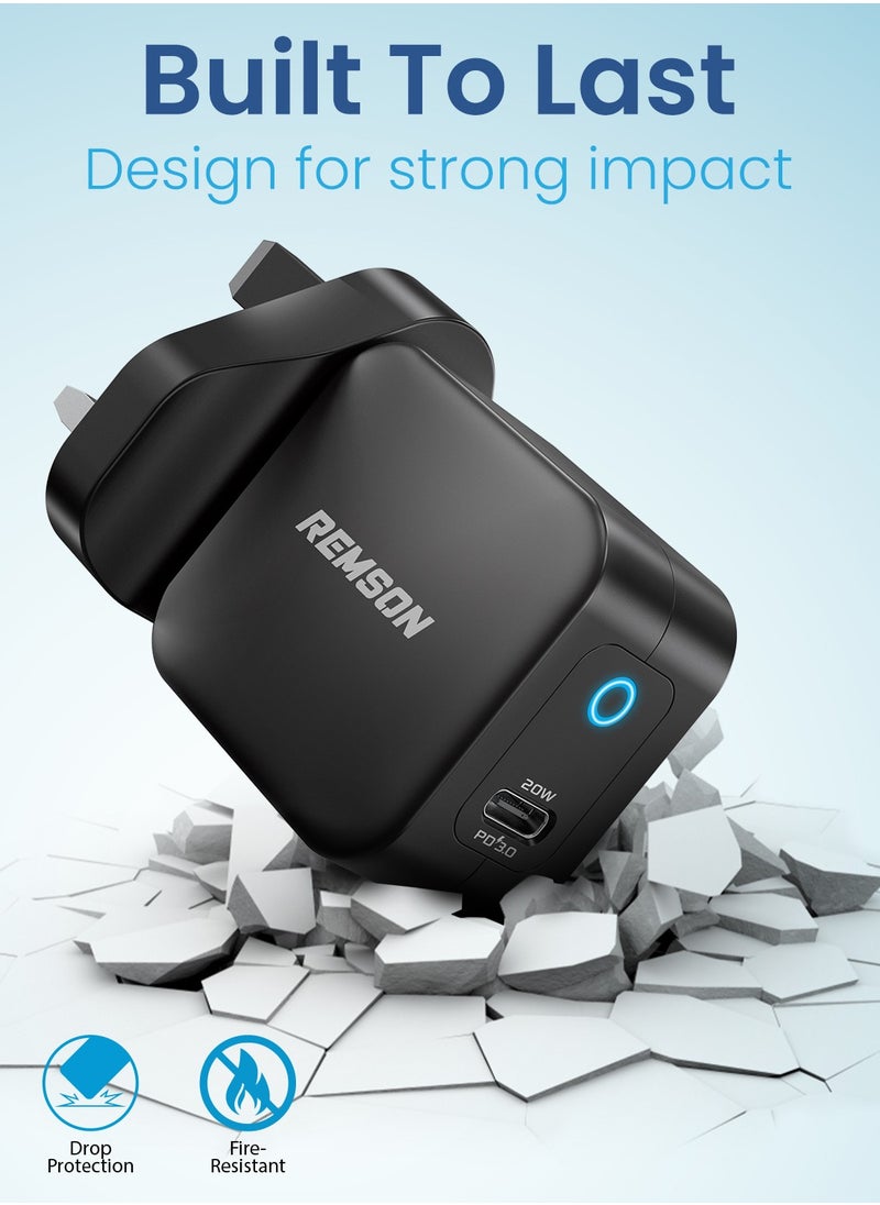 Remson - Remson 20W Power Delivery Wall Adapter USB-C Charging Port Fast Charger Compatible for  iPhone 13/13 Mini/13 Pro/13 Pro Max/12 Pro Max/SE/11, Pixel, Galaxy S20 S10 S9, iPad Mini/Pro - Image 1