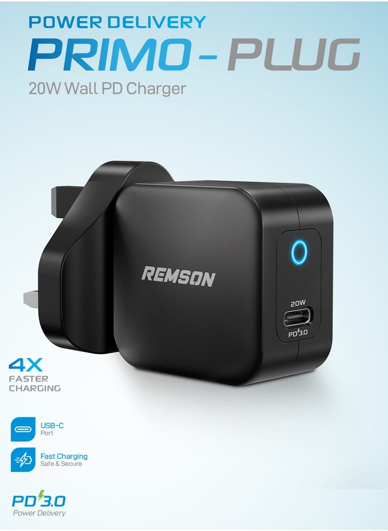 Remson - Remson 20W Power Delivery Wall Adapter USB-C Charging Port Fast Charger Compatible for  iPhone 13/13 Mini/13 Pro/13 Pro Max/12 Pro Max/SE/11, Pixel, Galaxy S20 S10 S9, iPad Mini/Pro - Image 1