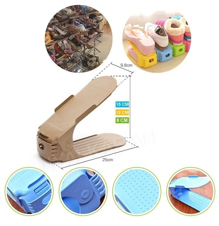 BBD kitchen shop Plastic Shoe Slots Organizer Space Saver Double Deck Shoe Rack Adjustable Shoe Slots for Closet Organization Multicolor Pack of 6 - Image 3