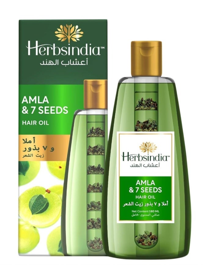 Herbsindia Amla & 7 Herbal Seeds Hair Oil (180ml) - With Innovative Nourish Tube - Strengthens & Thickens Hair - Silicone & Paraben-Free - Natural Scalp Therapy - Image 1