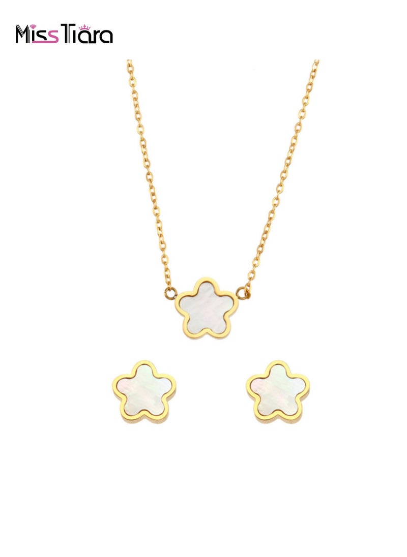 MissTiara - Fashion Stainless Steel Hypoallergenic Acrylic Flower Shape Pendant Necklace Earrings Set - Image 1