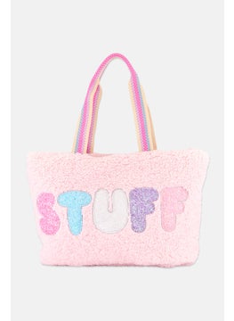 Women Teddy Tote Bag 49 L x 25 H x 12 W cm, Pink