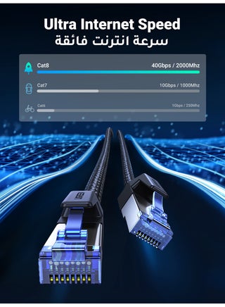 كابل ايثرنت الفئة Cat8 عالي السرعة بسرعة 40 جيجابايت في الثانية، 2000 ميجا هرتز، ار جيه 45 من يوغرين، سلك توصيل مجدول متوافق مع الألعاب على الكمبيوتر واجهزة سويتش، PS4، PS3، Xbox وغيرها (20 متر) أسود - view 2