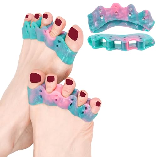 FOYOLO Toe Separator Toe Spacers WColorful 5Loops Gel Spreader Stretchers for Bunion Bunionette CorrectingFeet Pain ReliefToes Splints Fights Overlapping Hammer Toes 1 Pair WPunchPink Green - Image 1