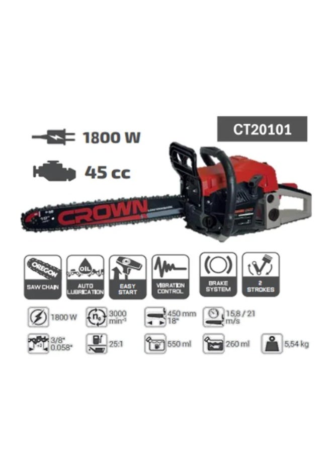 CROWN - CT20101 Gasoline Chain Saw 18"  Inch - 1800w - Image 2