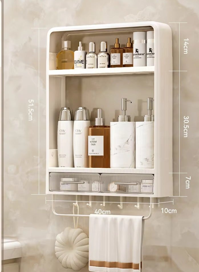 Raxoom 2-Tier Wall Mounted Bathroom Rack Organizer with Hooks & Drawer – Space-Saving Makeup, Toiletries & Shower Storage Shelf for Bathroom & Kitchen - Image 2