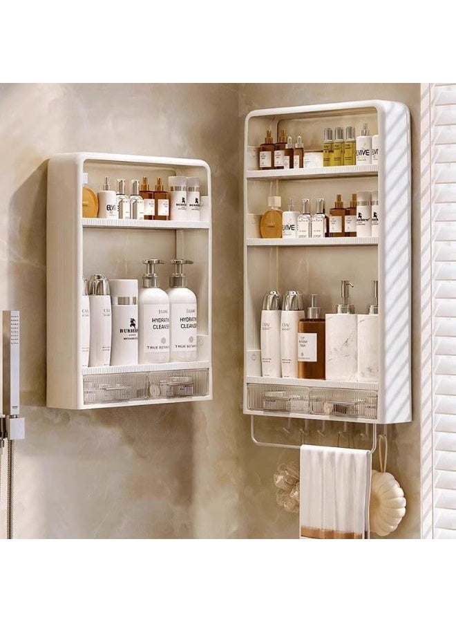 Raxoom 2-Tier Wall Mounted Bathroom Rack Organizer with Hooks & Drawer – Space-Saving Makeup, Toiletries & Shower Storage Shelf for Bathroom & Kitchen - Image 3