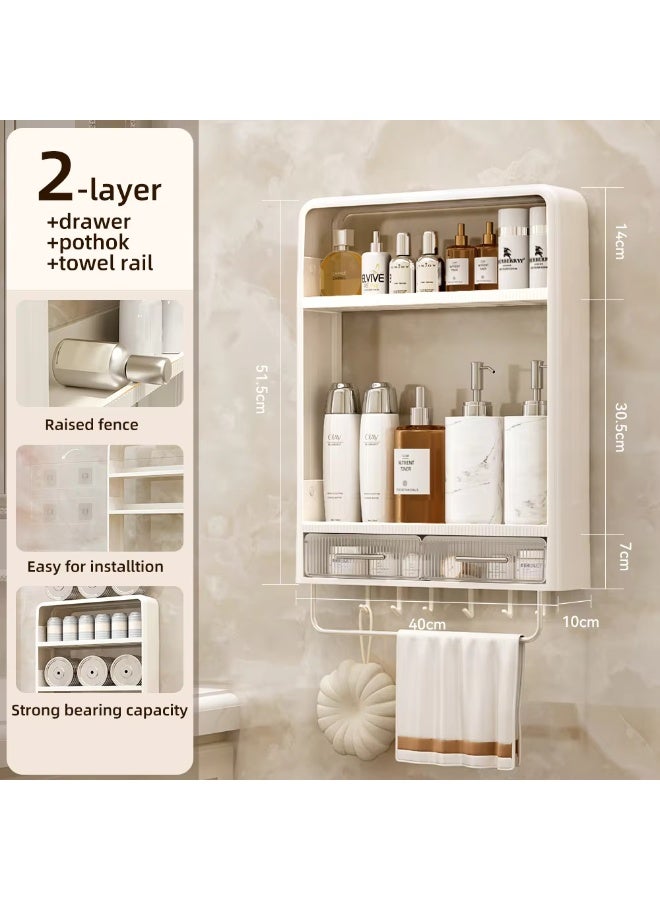 Raxoom 2-Tier Wall Mounted Bathroom Rack Organizer with Hooks & Drawer – Space-Saving Makeup, Toiletries & Shower Storage Shelf for Bathroom & Kitchen - Image 5