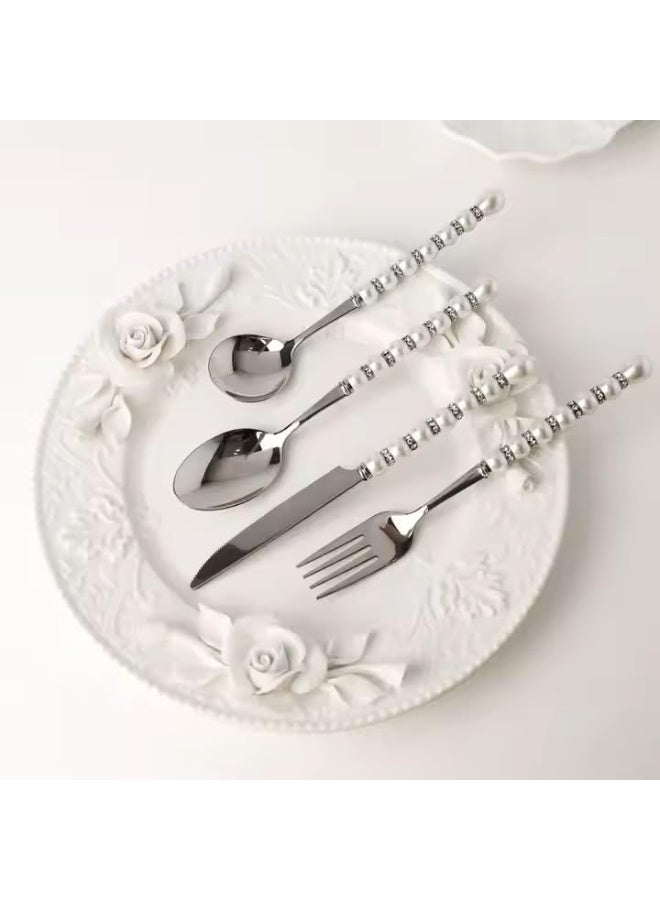 Mado Gallery VIP Cutlery Set Of 4, Stainless Steel, With Peral And Crystal Stone, With Gift Box, Flatware Set, Mirror Polished, Dishwasher Safe, High Grade, For Home Kitchen & Restaurant Weeding - Image 4