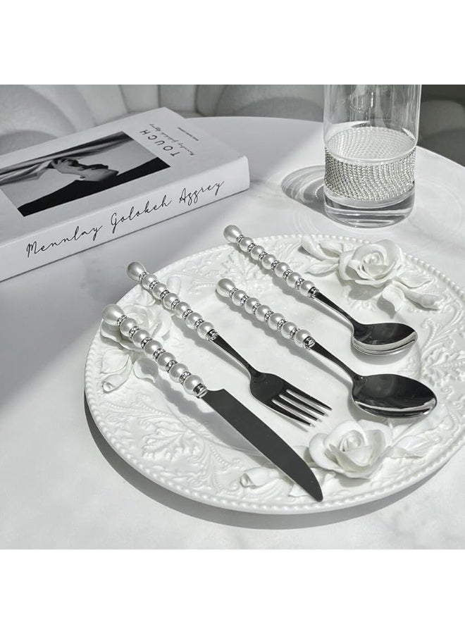 Mado Gallery VIP Cutlery Set Of 4, Stainless Steel, With Peral And Crystal Stone, With Gift Box, Flatware Set, Mirror Polished, Dishwasher Safe, High Grade, For Home Kitchen & Restaurant Weeding - Image 2