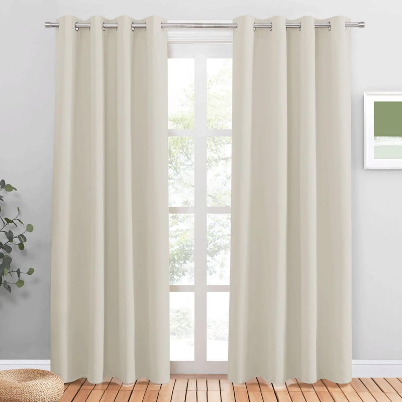 PONY DANCE Eyelet Light Beige Curtains  Thermal Insulated Privacy Energy Saving Curtains  Drapes Super Soft Cream Noise Reducing Drapes for Kids Bedroom Living Room 46 x 90 Inches 2 Panels