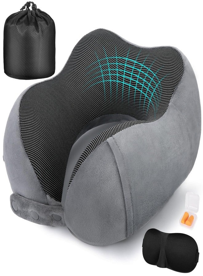 Cirorld Neck Pillow for Traveling, Travel Pillows for Airplanes,100% Pure Memory Foam Travel Neck Pillow, Adjustable Flight Pillow, Portable Plane Accessories with Eye Mask, Earplugs, Carry Bag - Image 1