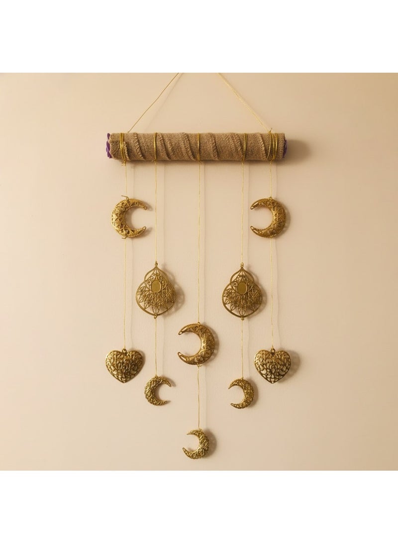 Hand Made Hanging Wall Decor Rustic Jute Rod Tassel Wall Art Macrame Style Metal crescent moon & Hearts - Image 4