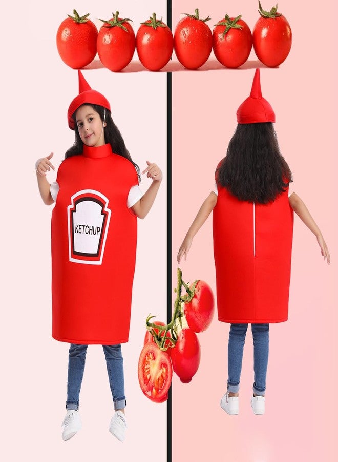 DSplay زي تنكري للأطفال من دي إس بلاي على شكل كاتشب الخردل لحفلة الهالوين (10-12 سنة، أحمر) - Image 2