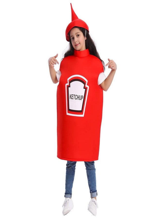 DSplay زي تنكري للأطفال من دي إس بلاي على شكل كاتشب الخردل لحفلة الهالوين (10-12 سنة، أحمر) - Image 1