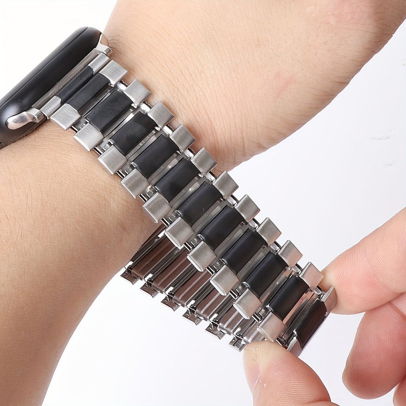 Stainless Steel Elastic Watch Band For 38 40 41 42 44 45 49 Mm Silvery Black A - Image 1