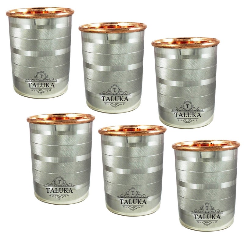 Taluka Stainless SteelCopper Drinking Glasses 350 Ml 214 X 312 Inch MultiColor Set of 6 - Image 1