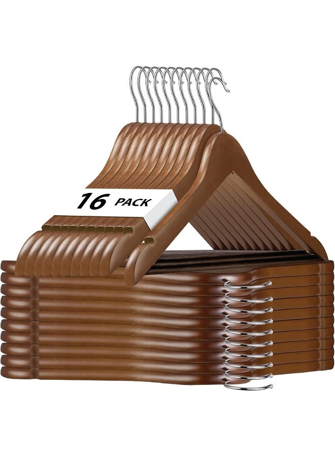 HOUSE DAY 16 Pack Walnut  Wooden Suit Hanger Non-Slip Cloth Hangers Wooden Clothes Hanger Smooth Finish Wooden Coat Hanger Premium Wooden Hangers for Clothes Dress Suit. - Image 1