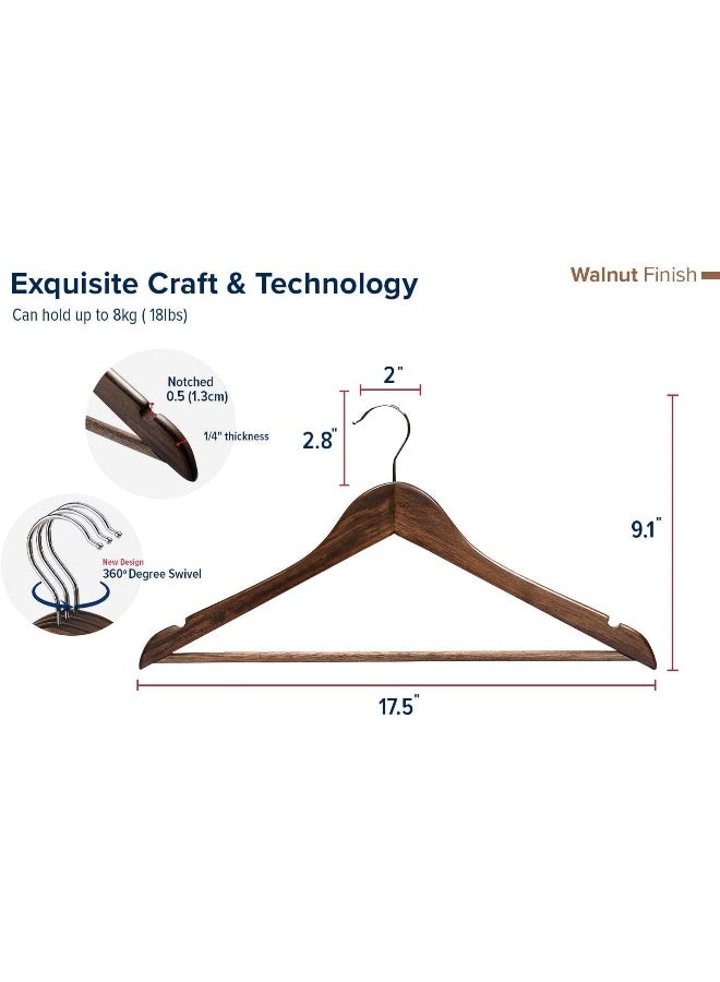 HOUSE DAY 16 Pack Walnut  Wooden Suit Hanger Non-Slip Cloth Hangers Wooden Clothes Hanger Smooth Finish Wooden Coat Hanger Premium Wooden Hangers for Clothes Dress Suit. - Image 2