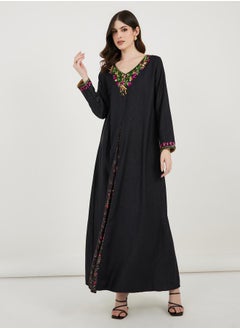 Maxim Creation Embroidered V Neck Kaftan with Printed Panel by Styli  - Image 1