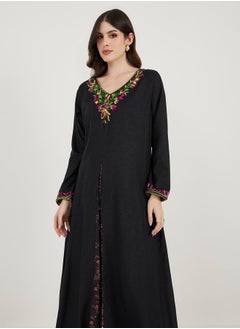 Maxim Creation Embroidered V Neck Kaftan with Printed Panel by Styli  - Image 4
