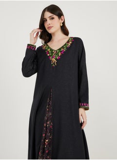 Maxim Creation Embroidered V Neck Kaftan with Printed Panel by Styli  - Image 2