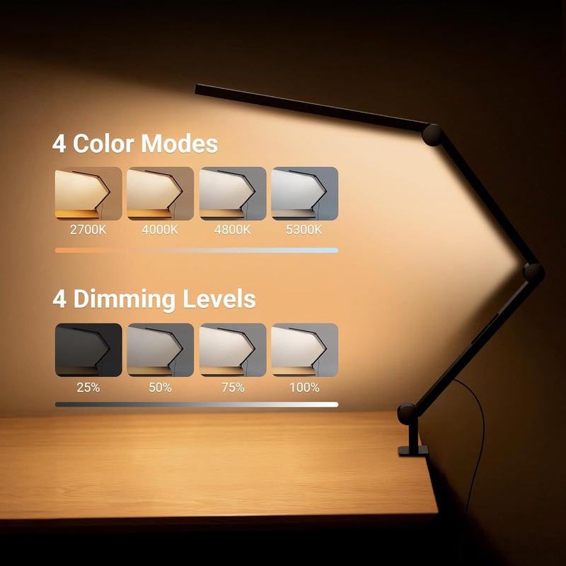 Neewer NEEWRE Basics 42.5" Clip On Desk Lamp for Home Office, 12W Aluminum Alloy Dual Bar LED Dimmable Architect Table Light Bi Color for Monitor Computer Drafting Video Conference Lighting, CRI95+, ME-DL02 - Image 3