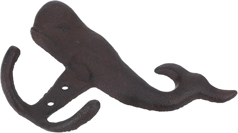 خطاف حائط حوتي كلاسيكي من الحديد الزهر لتعليق المعطف والقبعة والحقيبة والمنشفة ومفتاح منظم باللون البني - Image 1