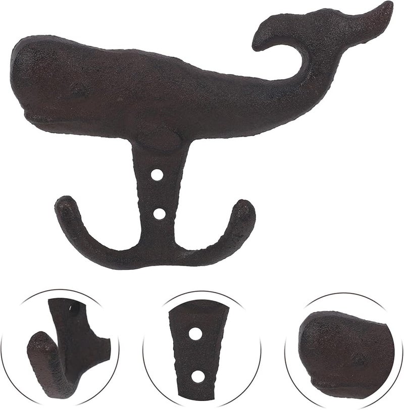 خطاف حائط حوتي كلاسيكي من الحديد الزهر لتعليق المعطف والقبعة والحقيبة والمنشفة ومفتاح منظم باللون البني - Image 4