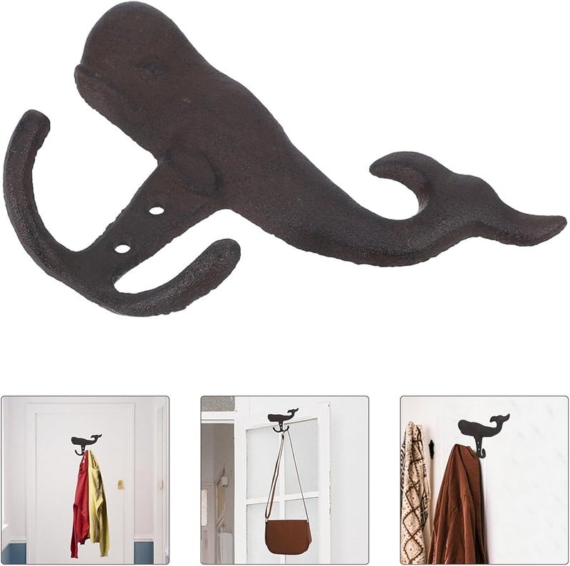 خطاف حائط حوتي كلاسيكي من الحديد الزهر لتعليق المعطف والقبعة والحقيبة والمنشفة ومفتاح منظم باللون البني - Image 3