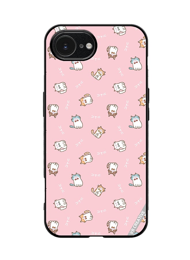 Protective Case Cover For Apple iPhone 16e Cartoon Cat On Pink Design Multicolour