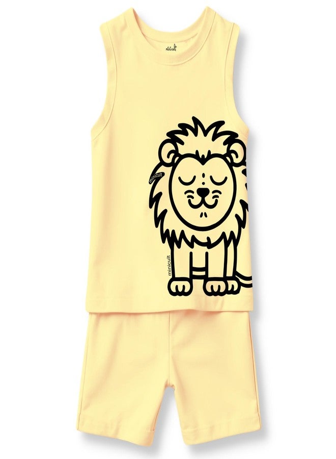 minicult Kids Matching Cotton Vest and Shorts coords with cute animal Prints(Lion Combo) Pack of 2(2-3 Years) - Image 2