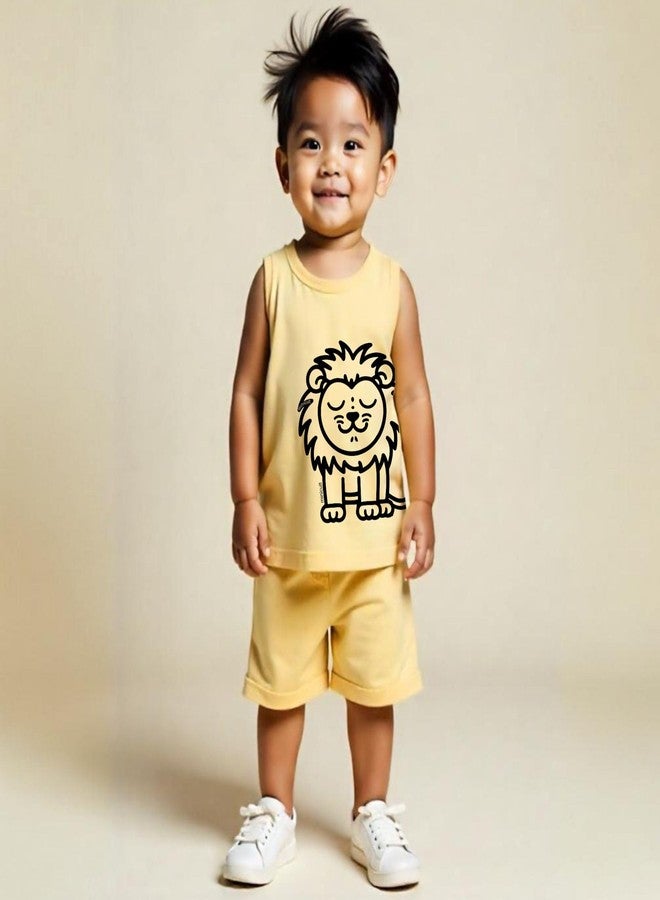 minicult Kids Matching Cotton Vest and Shorts coords with cute animal Prints(Lion Combo) Pack of 2(2-3 Years) - Image 4