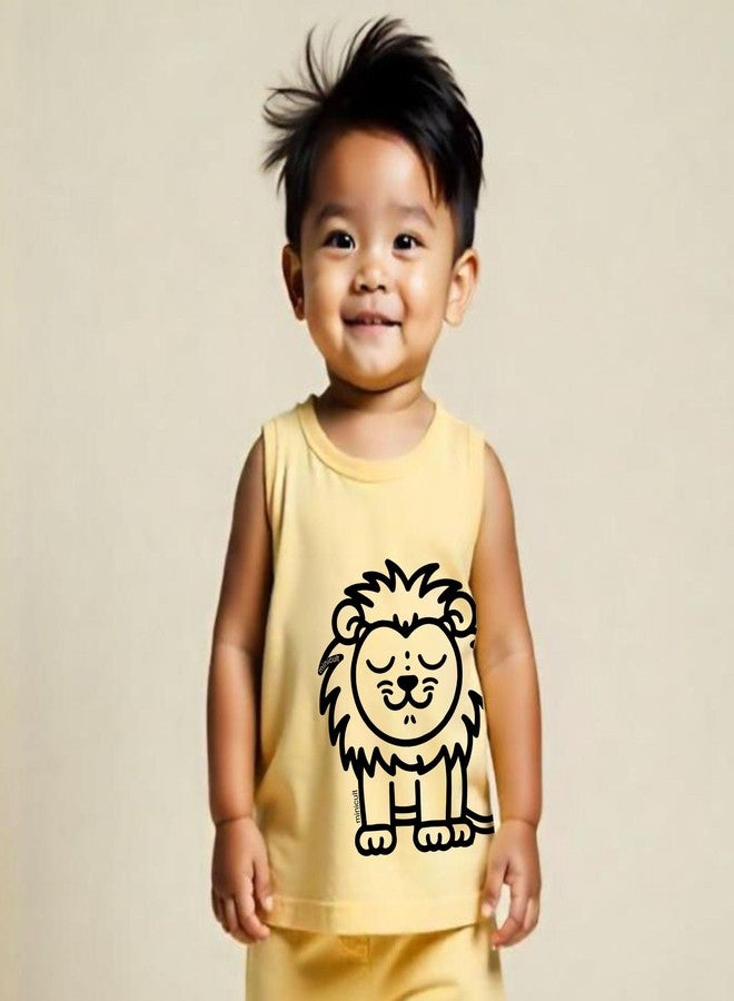 minicult Kids Matching Cotton Vest and Shorts coords with cute animal Prints(Lion Combo) Pack of 2(2-3 Years) - Image 3