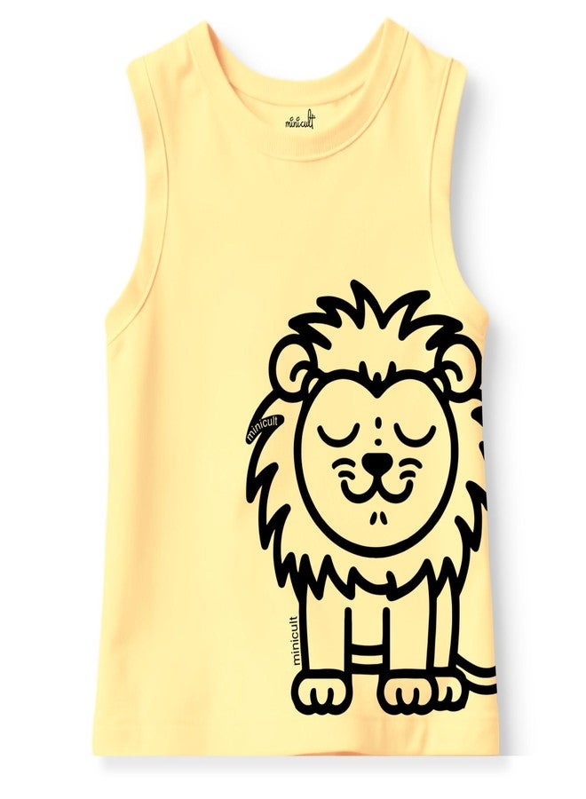 minicult Kids Matching Cotton Vest and Shorts coords with cute animal Prints(Lion Combo) Pack of 2(2-3 Years) - Image 5