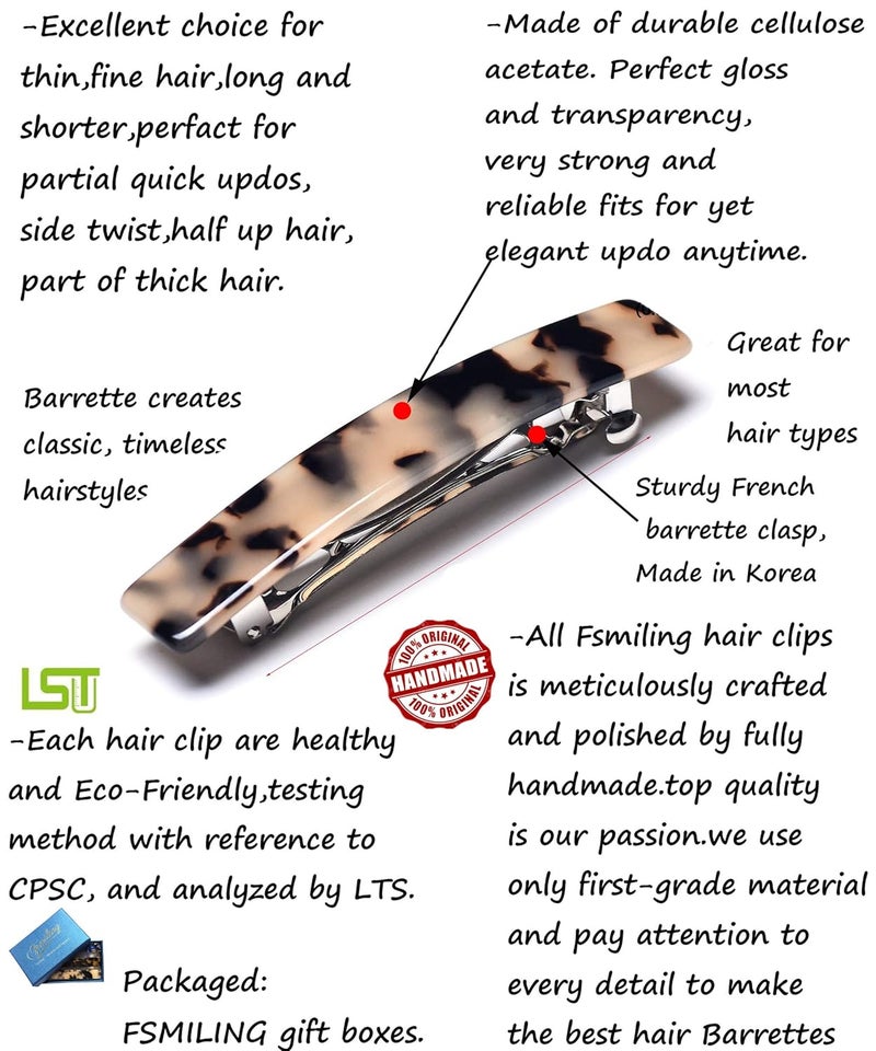 Fsmiling Hair Barrettes for Women French Hair Barrette Clip Small Acetate Hair Clips Barrette No Slip Hair Accessories 3-Pack - Image 5