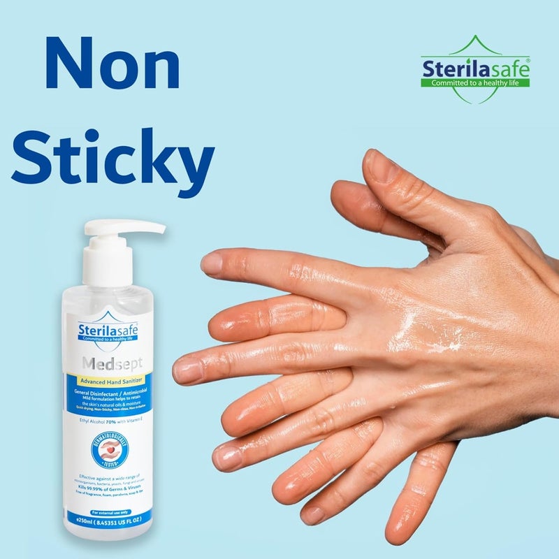 Upgraded quality MedSept Advanced Hand Sanitizer Ethanol Alcohol Refreshing gel 70%, with Vitamin E, General disinfectant/antimicrobial, Personal Hygiene, 250 ML Water rust proof - Image 3