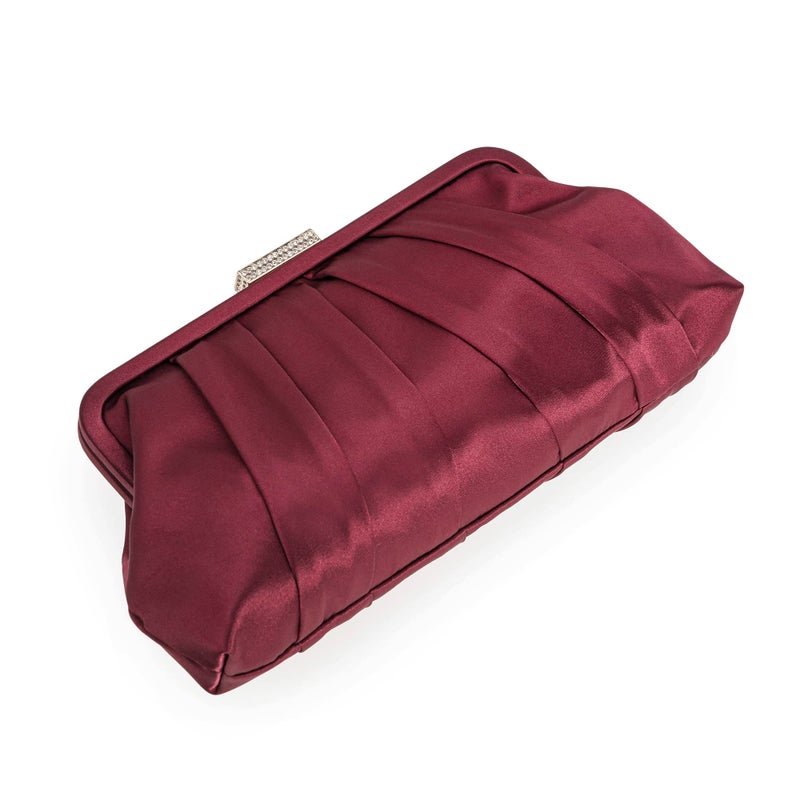CHARMING TAILOR Classic Pleated Satin Clutch Bag Diamante Embellished Formal Handbag for Wedding/Prom/Black-Tie Events (Burgundy) - Image 4