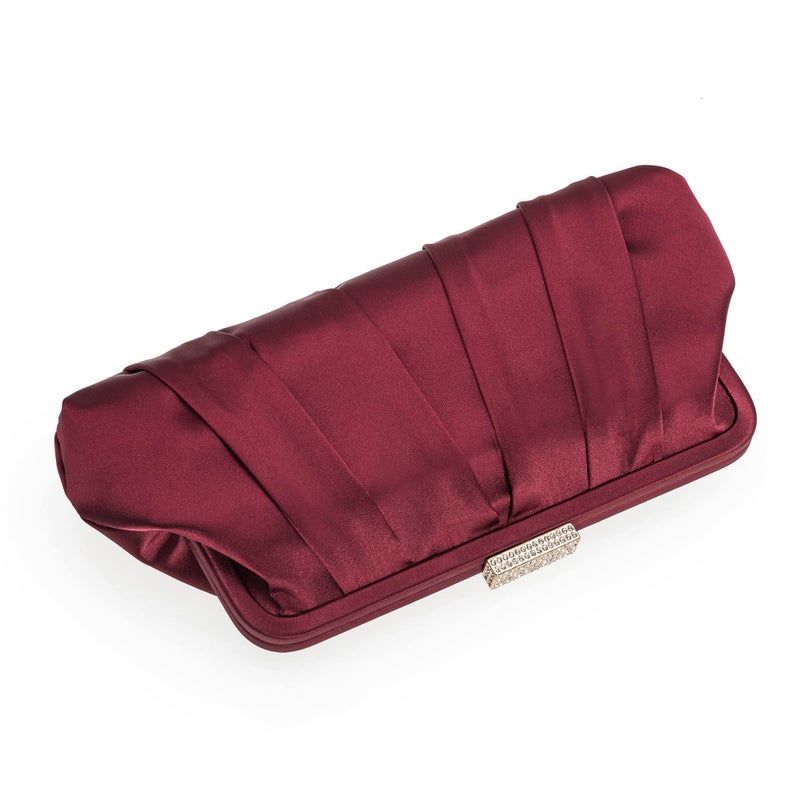 CHARMING TAILOR Classic Pleated Satin Clutch Bag Diamante Embellished Formal Handbag for Wedding/Prom/Black-Tie Events (Burgundy) - Image 5